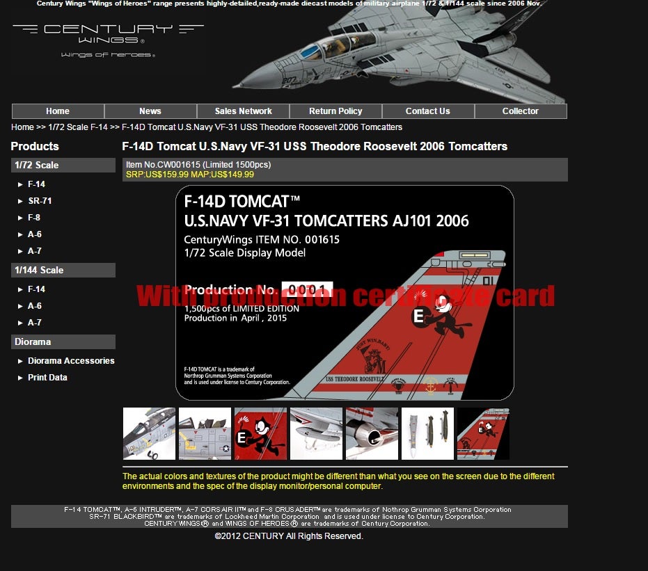 Amazon.co.jp: 【century wings】F-14D TOMCAT VF-31 TOMCATTERS