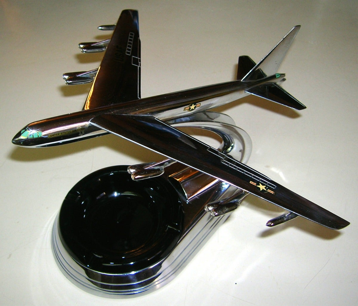 Generic Boeing B727 Brass Airplane Jet Grey Black Marble Desk Model  Paperweight 